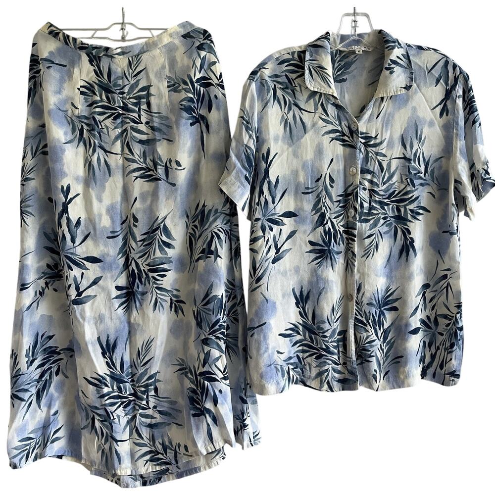 John Paul Richard Uniform skirt set, 100% rayon, tropical print, vintage, Size M